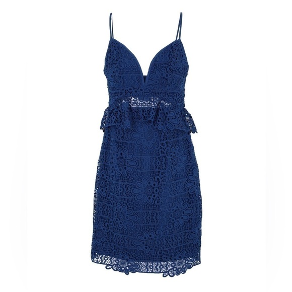 💙HOST PICK💙 NWT Guess Solstice Blue Floral Lace Cutout Cocktail Dress- Size 6 - Picture 1 of 5
